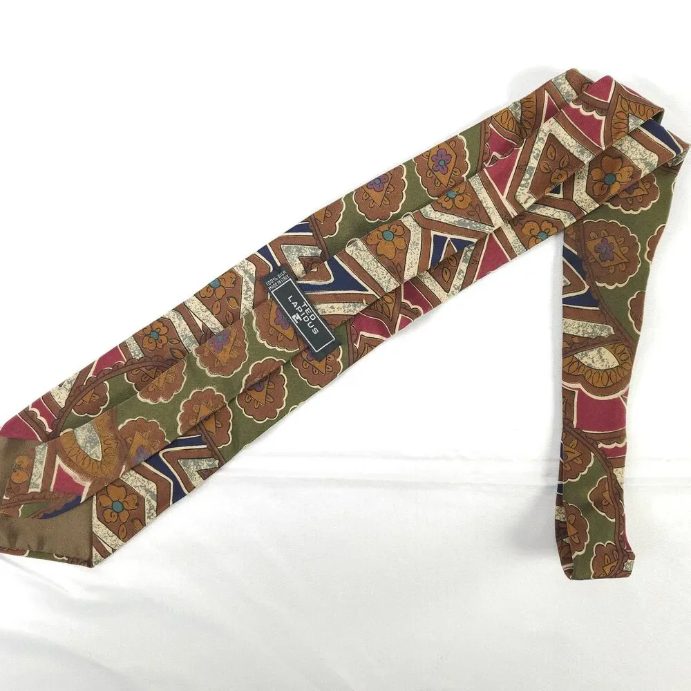 Ted Lapidus Men's Silk Medallion Tie Made in Italy‎ Olive Burgundy